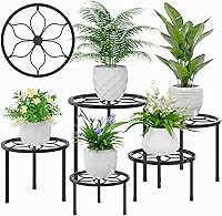 VECELO 5-Pack Heavy Duty Metal Plant Stands Indoor Outdoor - Round Flower Pot Holders Black, Rust-Resistant Up to 135lbs