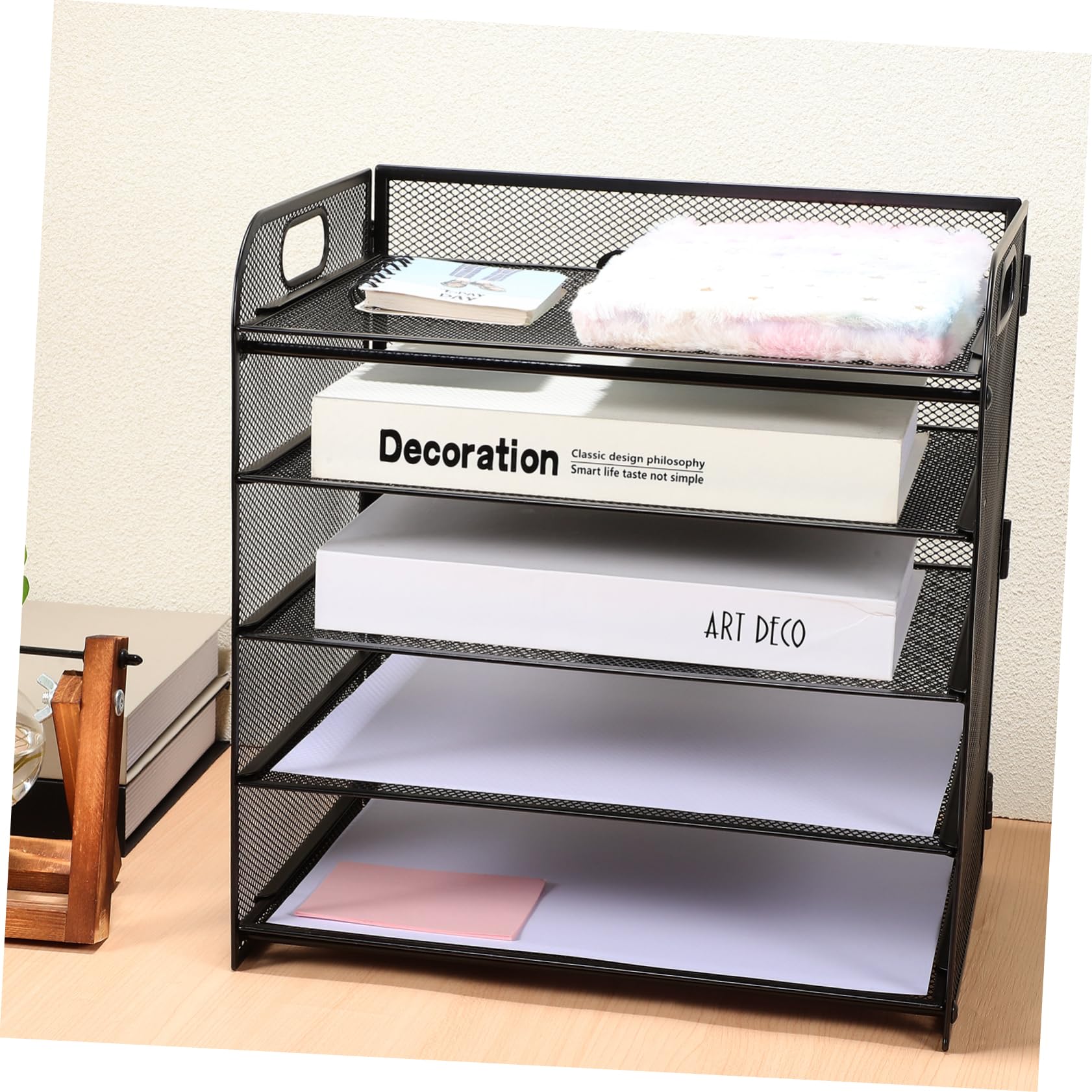 Artibetter Organizzatore Facile da Usare per 5 Livelli in Acciaio al Carbonio Struttura a Rete Nero, Porta Documenti da Tavolo per Documenti da Scrivania Ufficio