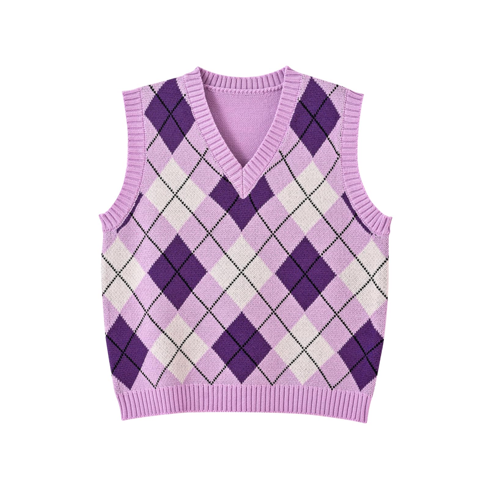 Women's Sweater Vest,Y2K Sleeveless Pattern Preppy Style Knitted Crop Tank Top for Girl