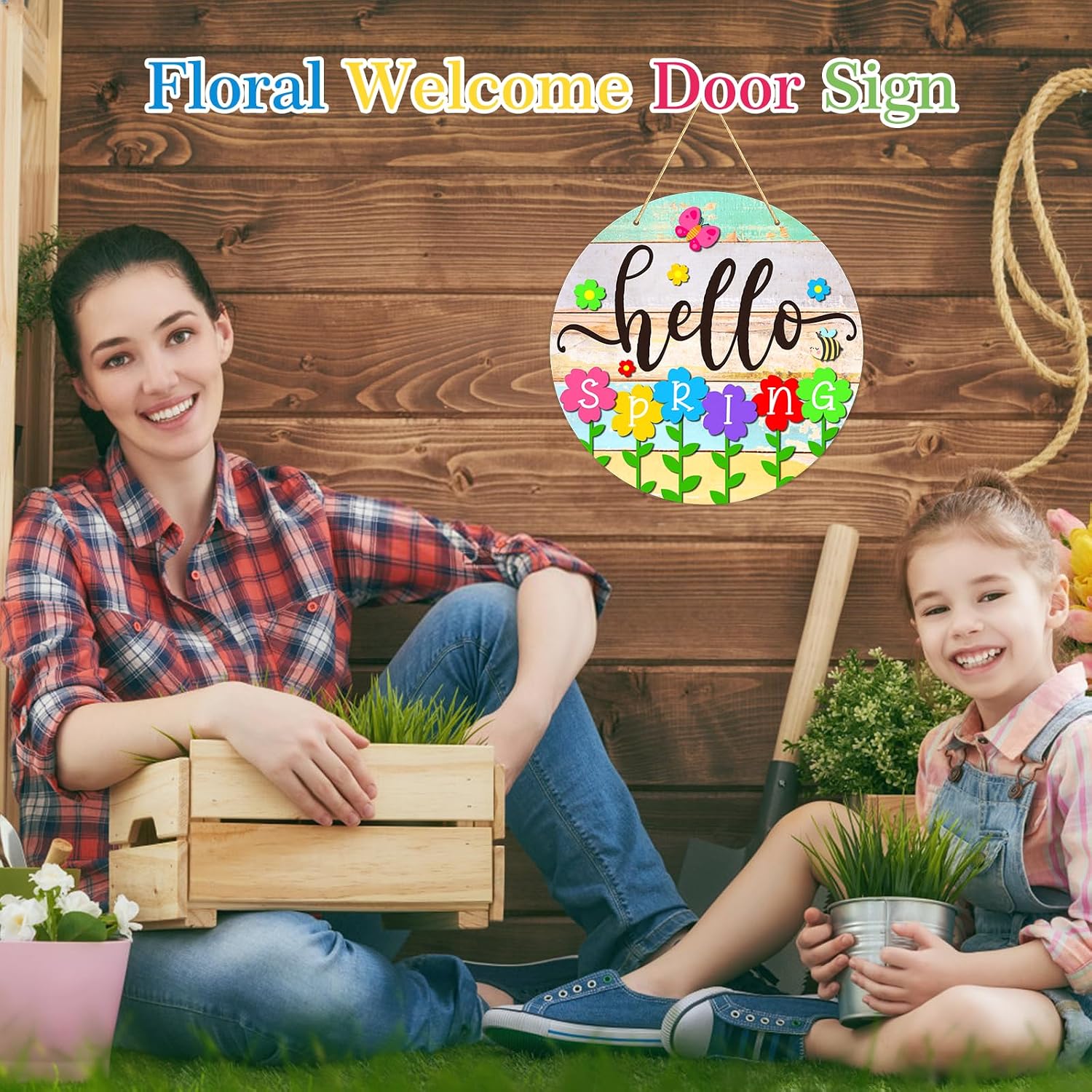 PETCEE Hello Spring Door Sign - 11.5" Colorful Flowers Spring Sign for Front Door Welcome Spring Decoration Wreath Farmhouse Welcome Spring Hanging Sign for Home Door Wall Porch Indoor Outdoor Decor image 2