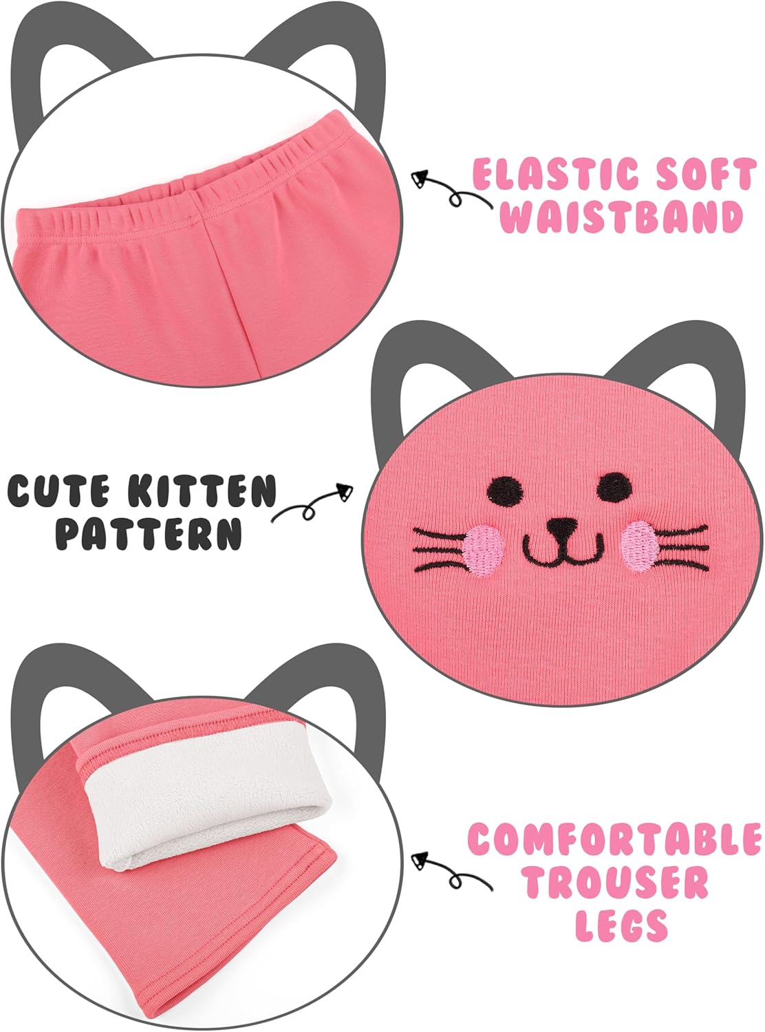 Cooraby 3 Pack Girls Fleece Lined Leggings Cotton Kitty Printed Winter Warm Tights Thick Elastic Thermal Pants for Kids - Image 4