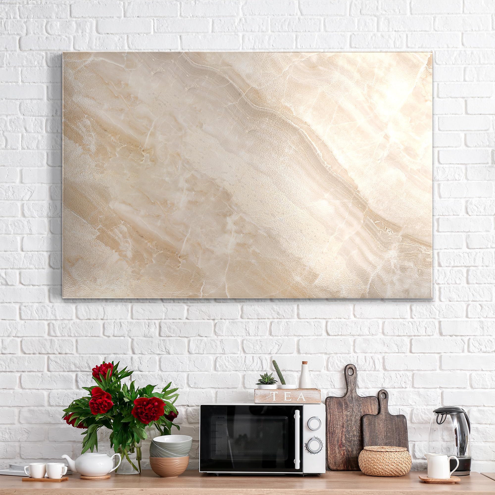DEQORI Metalowa tablica magnetyczna, wymiary 90 x 60 cm, motyw "Jasna marmurowa powierzchnia", tablica suchościeralna na wszystkie magnesy, tablica magnetyczna do kuchni i biura, designerska tablica