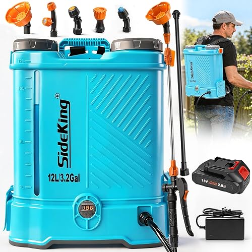 SideKing Knapsack Sprayer 12L, Electric Garden Sprayer Compatible with Makita 18V, Telescopic Wand, 5 Nozzles, 80 PSI Powerful Pressure Sprayer for Gardens, Lawns, Patios, Driveways(Battery Inc) - 1