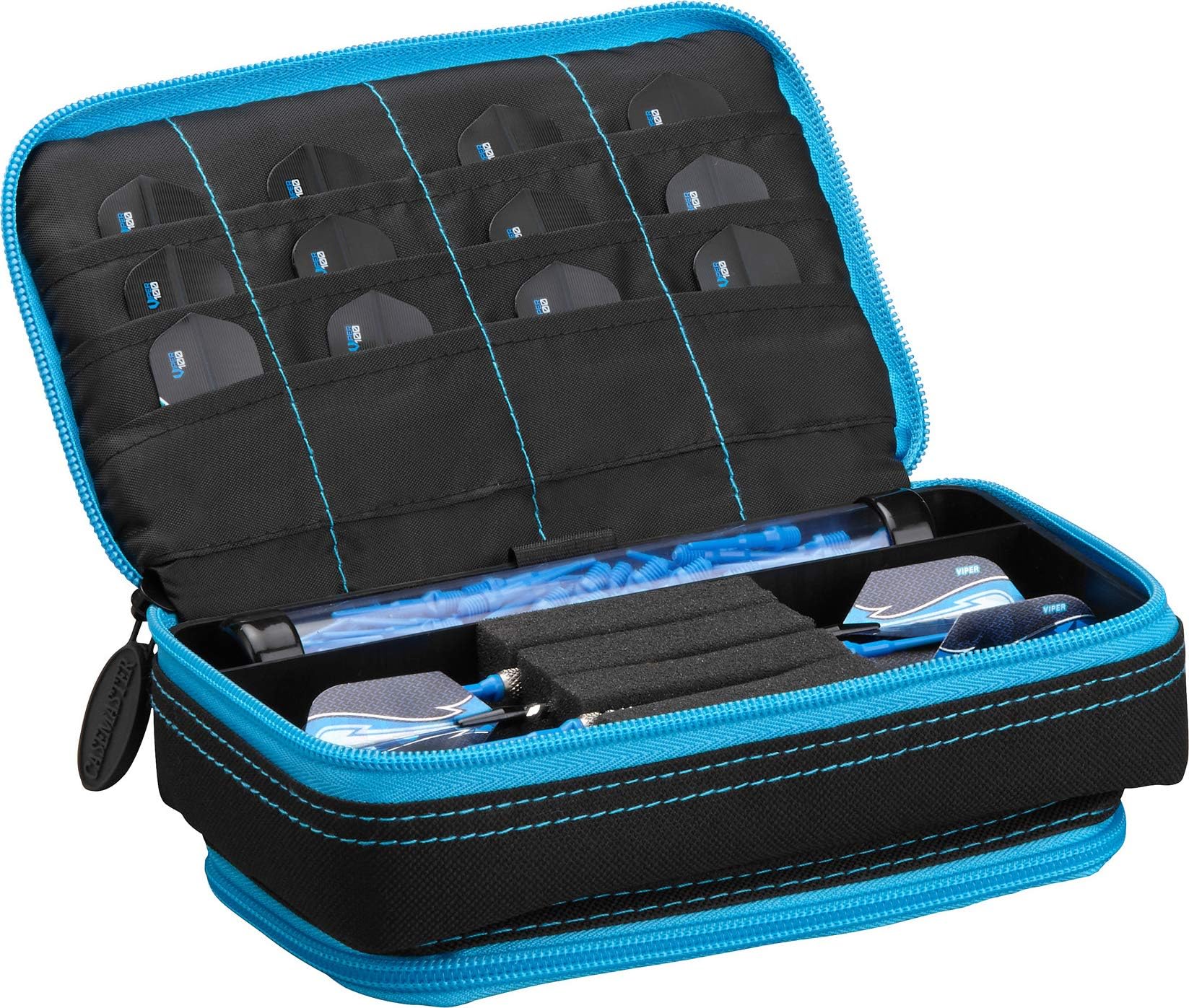 Casemaster Plazma Plus, 3 Dart Case for Soft and Steel Tip Darts Features Large Front Mobile Device Pocket, Built-in Storage Tube and Pockets for Flights, Tips, Shafts, and Personal Items