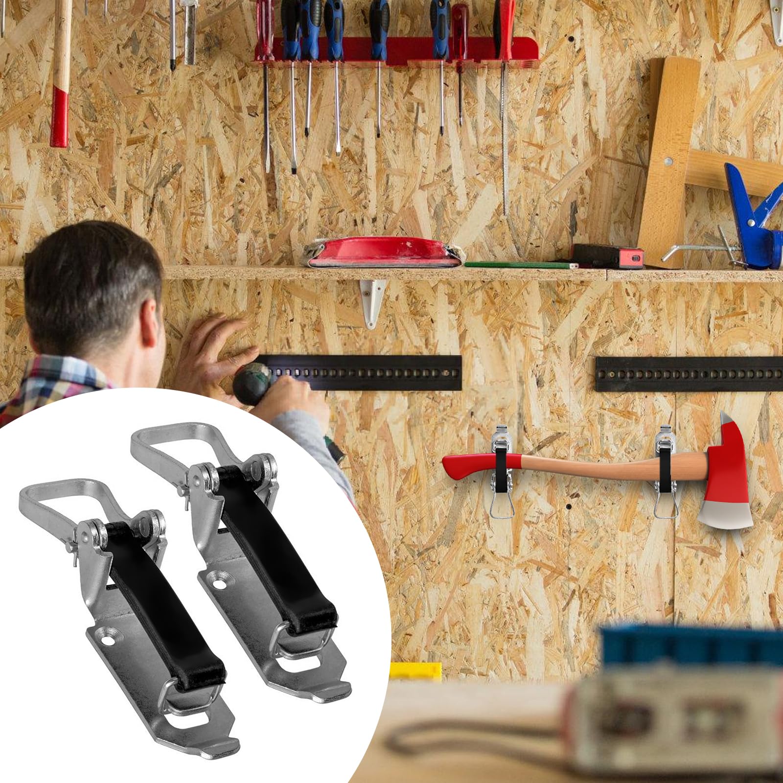 Lot de 6 supports de pelle, fermeture à serrage de 80 mm avec bande élastique, porte-balai, support de pelle pour barres de toit, porte-hache, roulement de fermeture pour remorque, camion, engin de