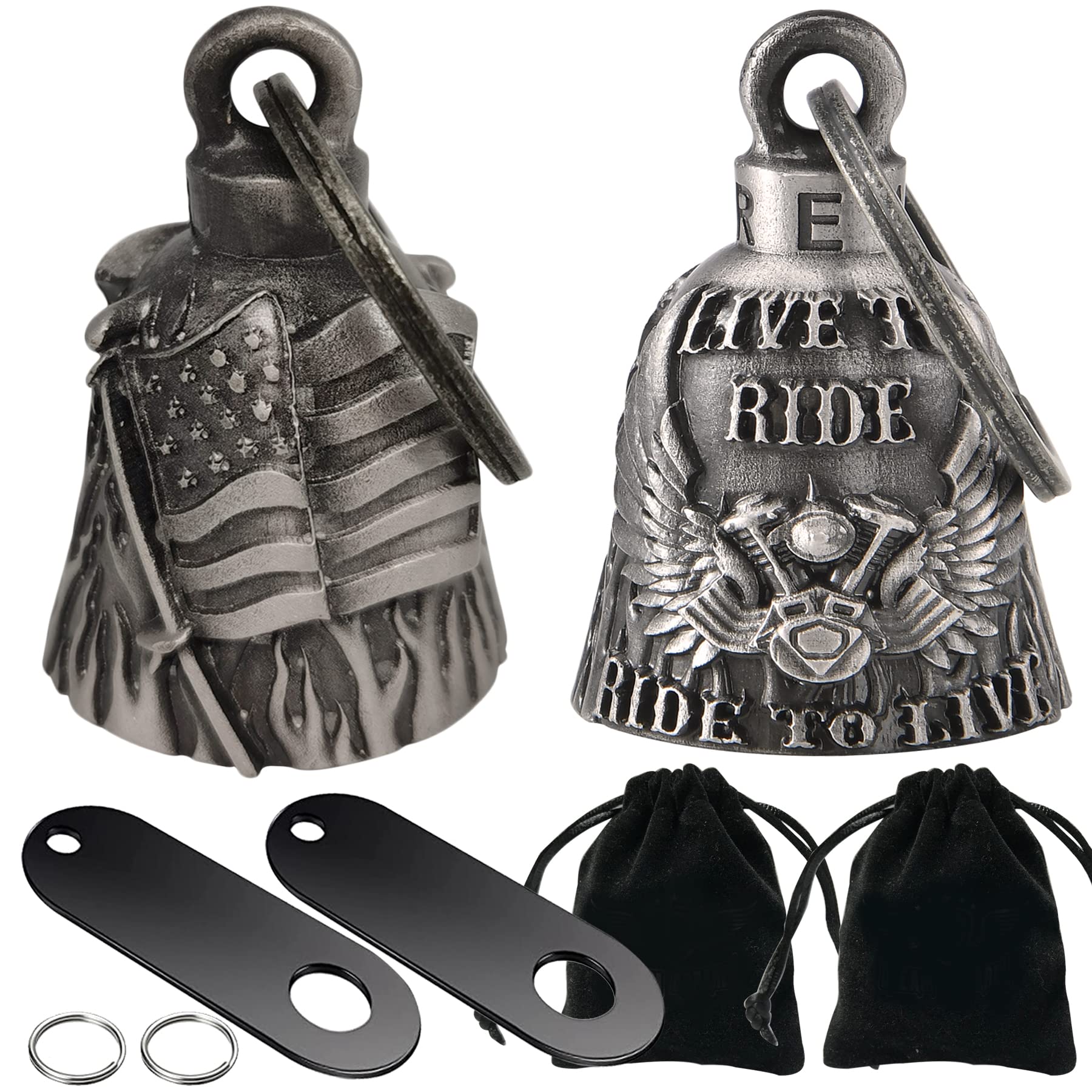 Dream Apparel 2 Pack Motorcycle Bells Guardian Angel for Biker Rider Men Women Ride Riding with Hangers, Drive Away Gremlins
