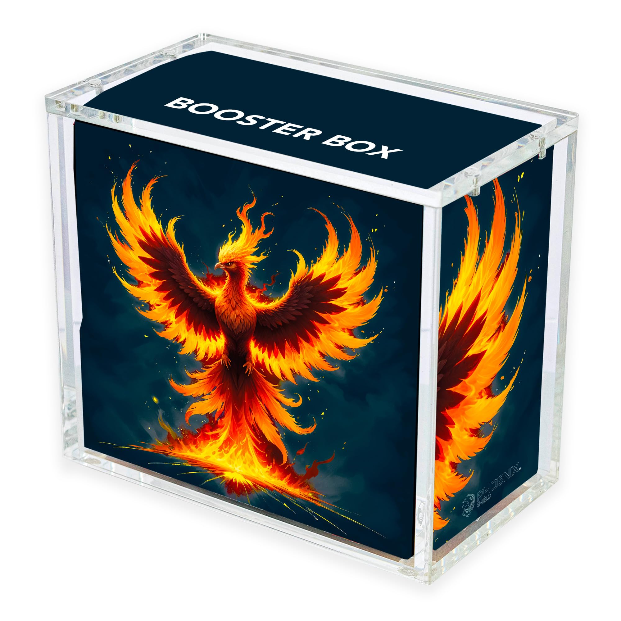 Phoenix Shield + Display Booster Box + Boitier Acrylique Protéction UV 98% avec Fermeture Magnétique.