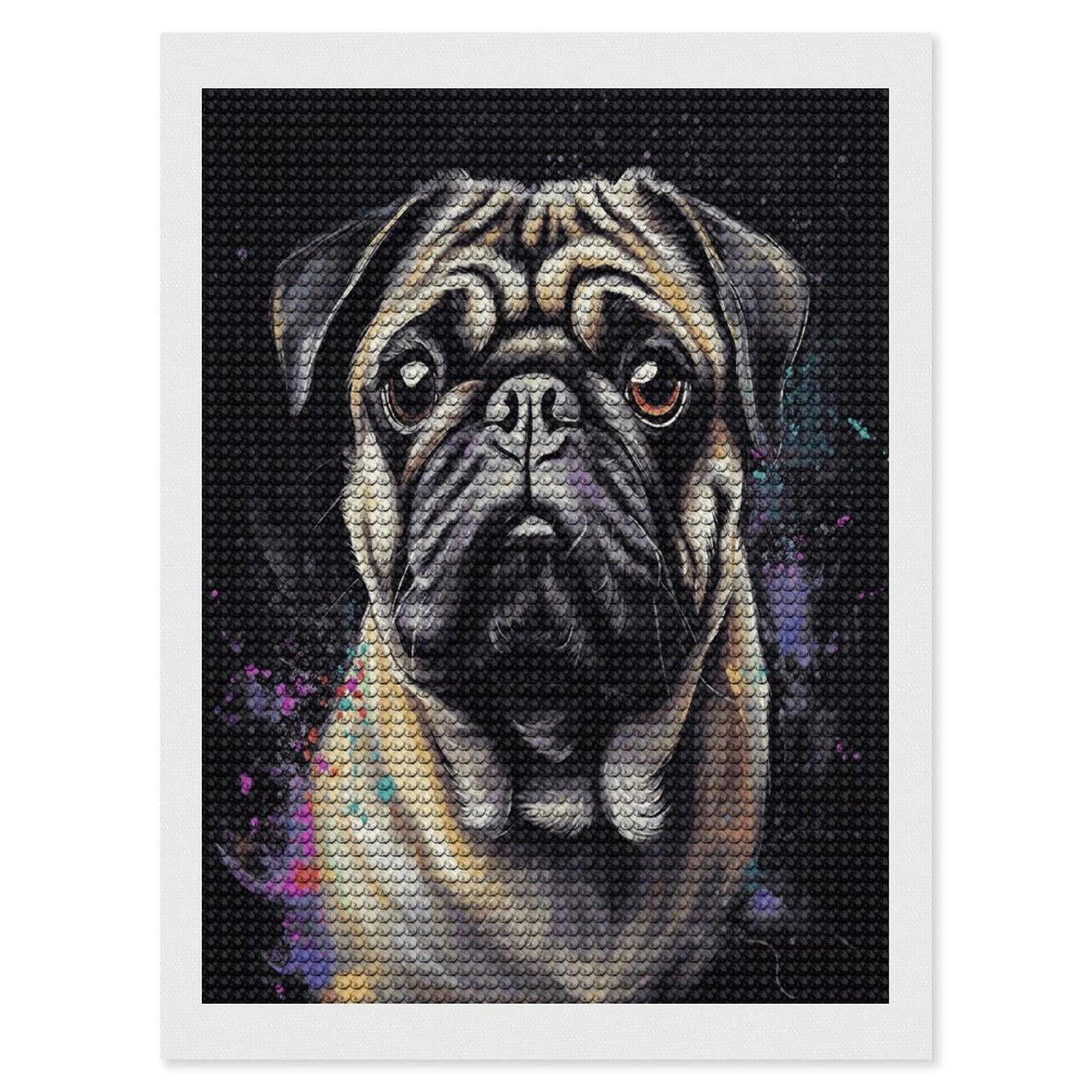 FekiLoot Portrait of Pug Diamond Painting Kits for Beginners DIY Diamond Art Kits for Adults Full Drill Round Diamond Dot Gem Art Painting Fun DIY Crafts for Home Kitchen Wall Decor Gift 12"x16"