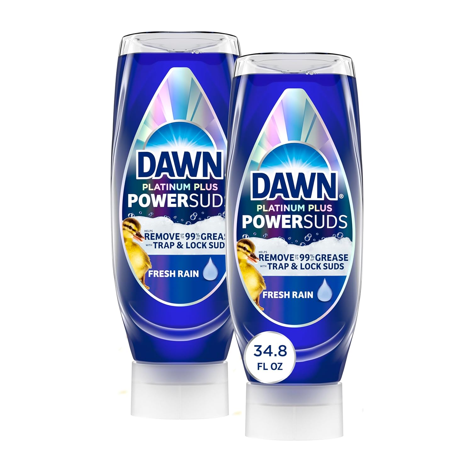 Dawn Platinum Plus PowerSuds EZ-Squeeze Dish Soap Liquid Dishwashing Liquid Grease Removal Upside Down Bottle Fresh Rain Scent