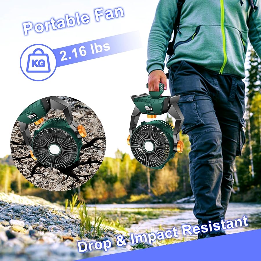 Camping Fan - Rechargeable Portable Battery Powered Camping Fans for Tents with LED Light, Power Display, Timers & 360° Hanging Hook, Ultra Quiet USB Personal Tent Fan for Fishing Travel Home Office - image 4