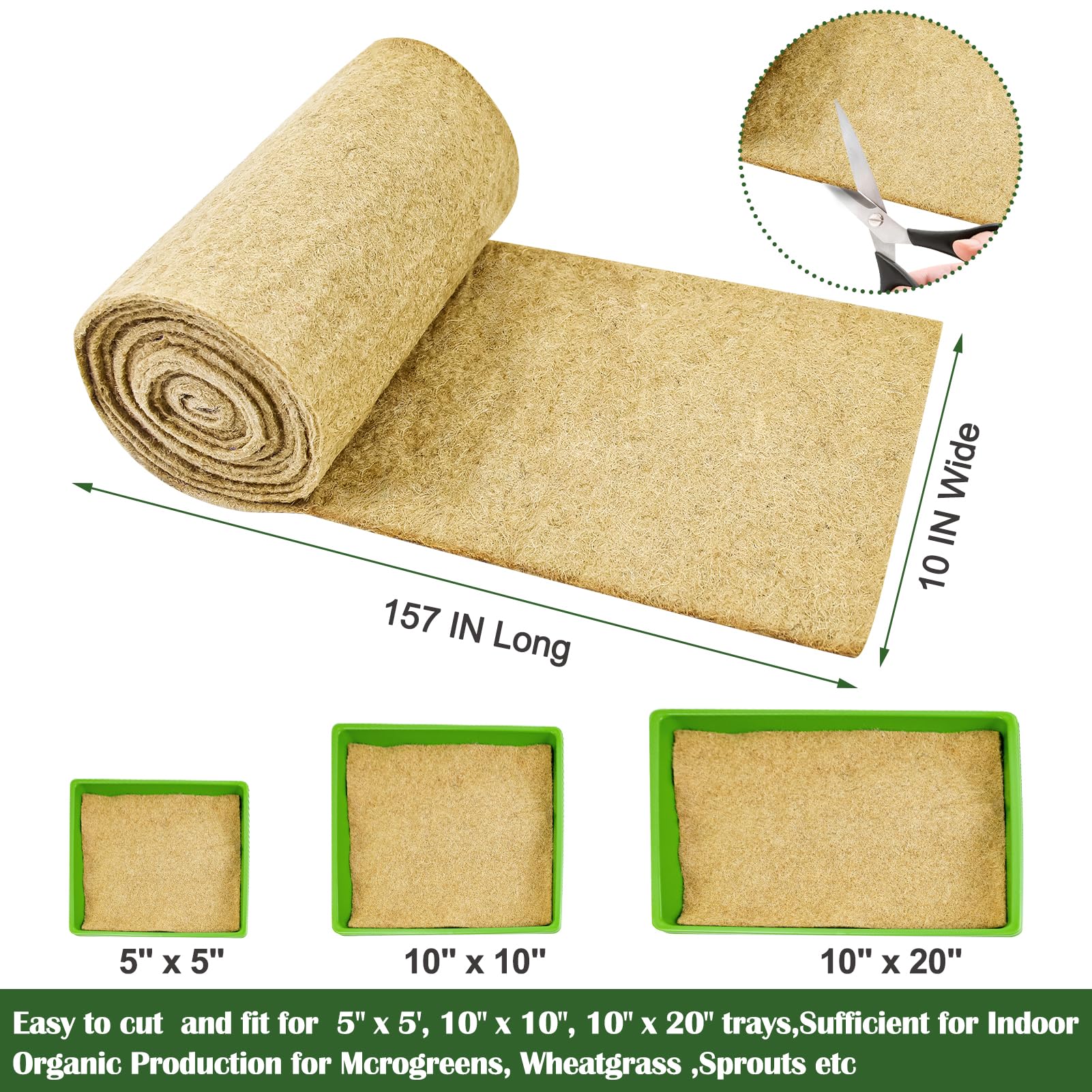 Microgreen Wachstumsmatte aus Naturfaser, Hydrokultur-Pads, für den Innenbereich, organische Produktion für Microgreen, Starterschale, Weizengrassprossen, 1 Rolle, 25,4 x 398,8 cm