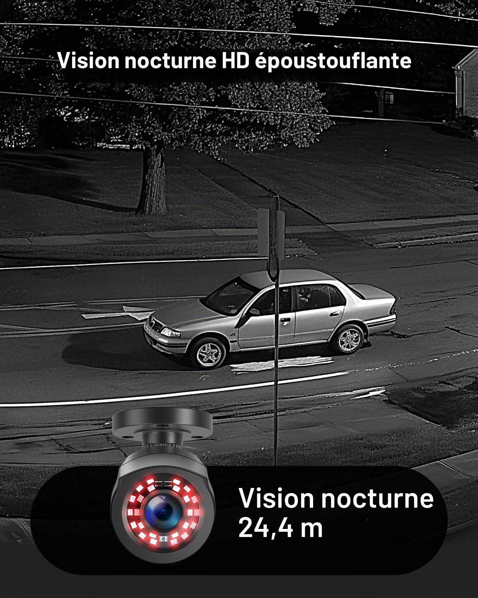ZOSI Kit Caméra de Surveillance Extérieure Filaire 1080P avec DVR 8CH 500G | Détection de Personnes/Véhicules, Vision Nocturne IR 24m, Angle de Vue 90°, Alerte Instantanée via APP gratuite
