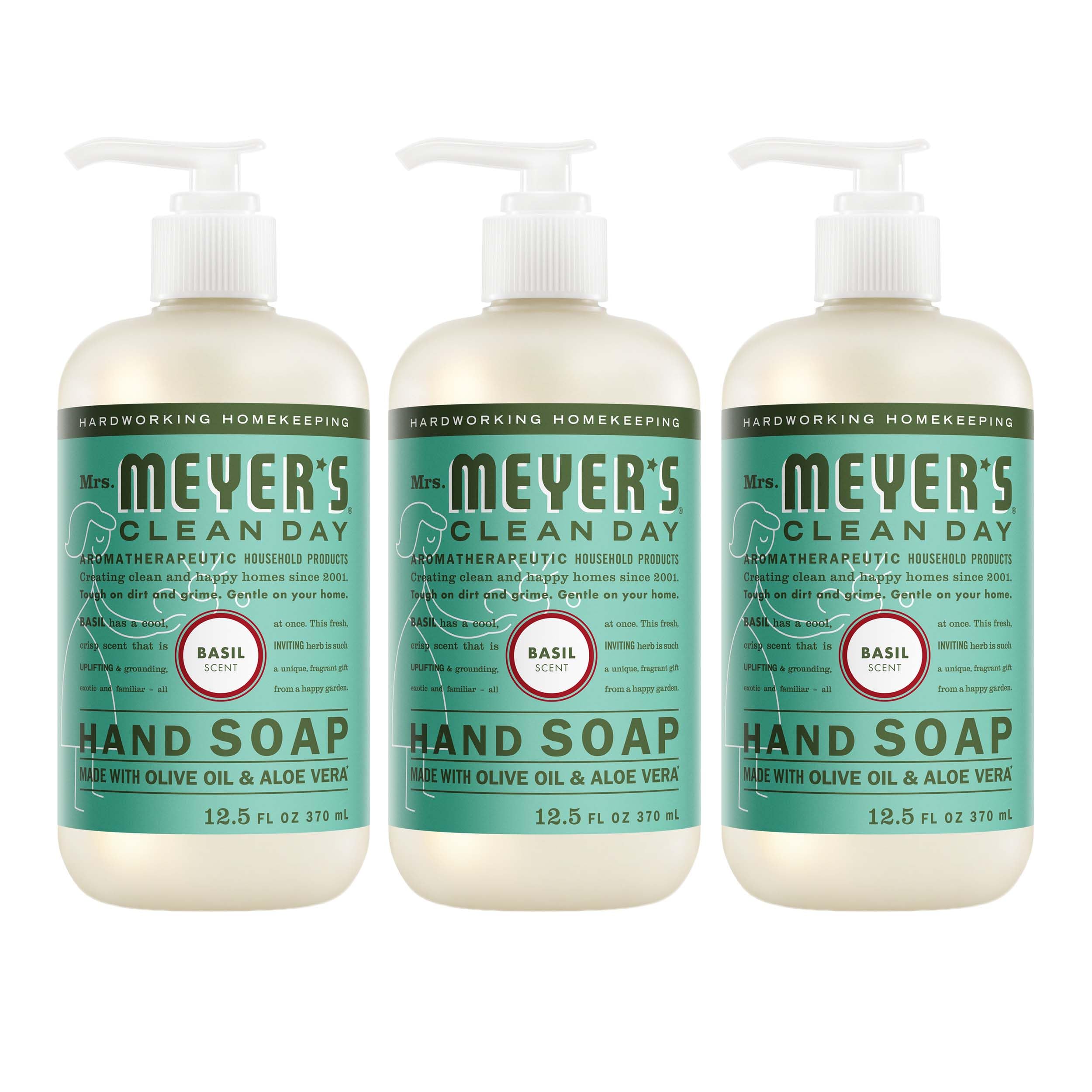 MRS. MEYER'S CLEAN DAY Hand Soap, Made with Essential Oils, Basil, 12.5 fl. oz - Pack of 3