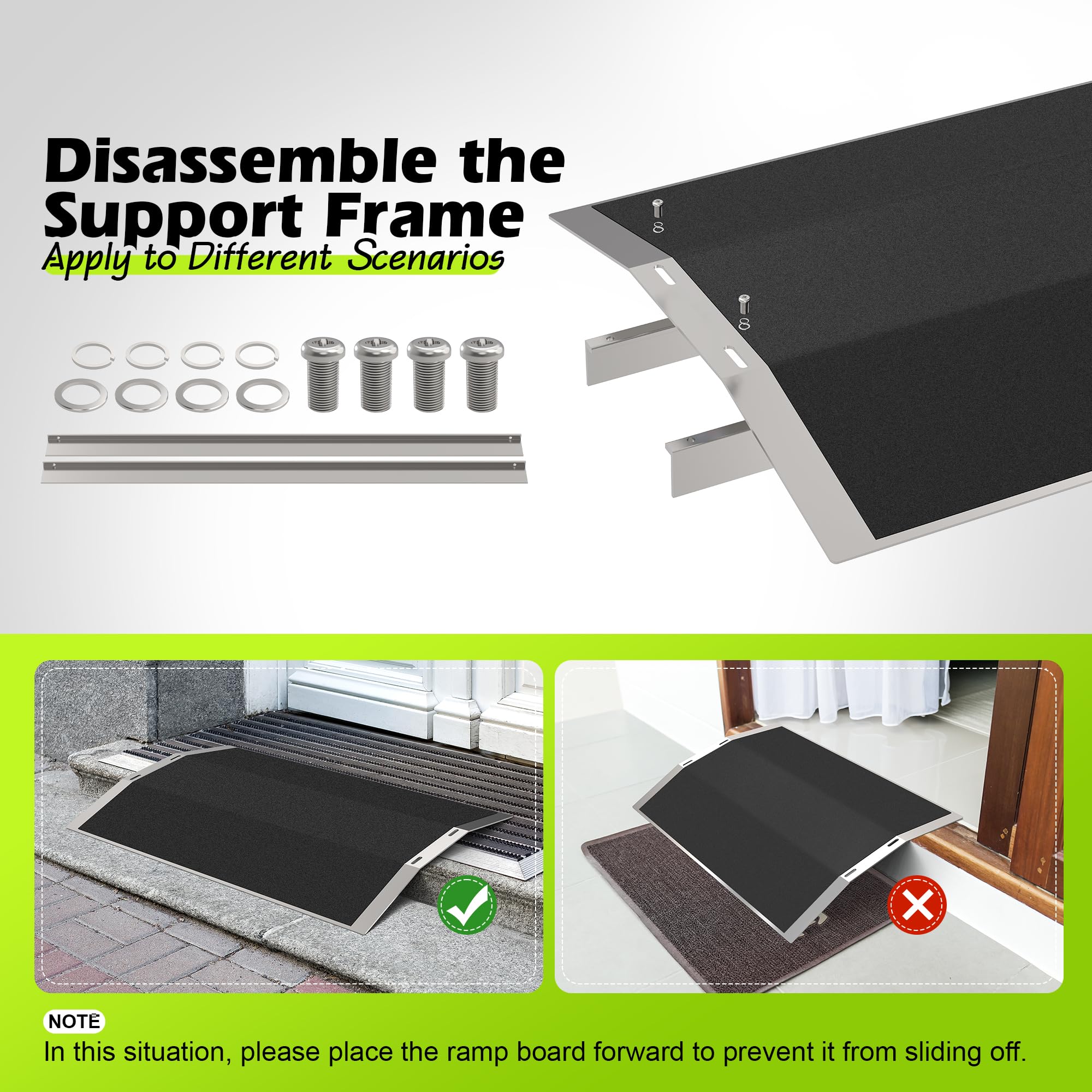 2 rampas de umbral de puente de aluminio de 30 cm de largo x 4 cm de alto para puertas, se adapta a umbrales de 7 a 13 cm de ancho con barras ajustables, rampas antideslizantes para silla de