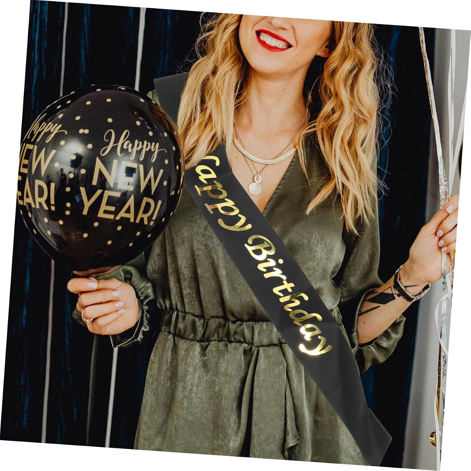 MERRYHAPY Birthday Gold Sash Belt Satin Shoulder Straps Women Girls Sash for Celebration
