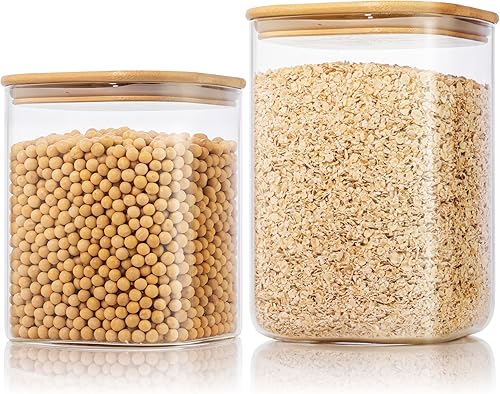 Recipientes de vidrio cuadrados extra grandes para almacenamiento de harina y azúcar con tapas herméticas, 132 onzas y 63 onzas, paquete de 2 tarros