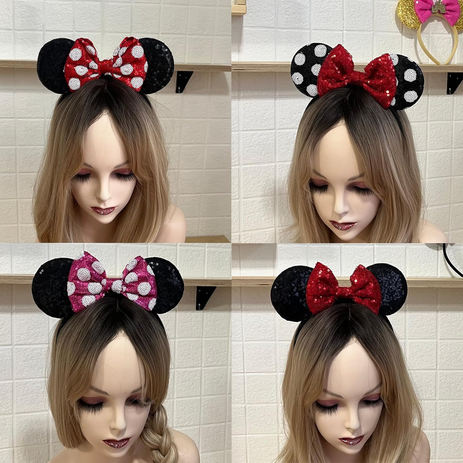 Mouse Ears Headbands Fashion Shiny Bows Mice Ears Birthday Parties Themed Events (Black, Onesize)