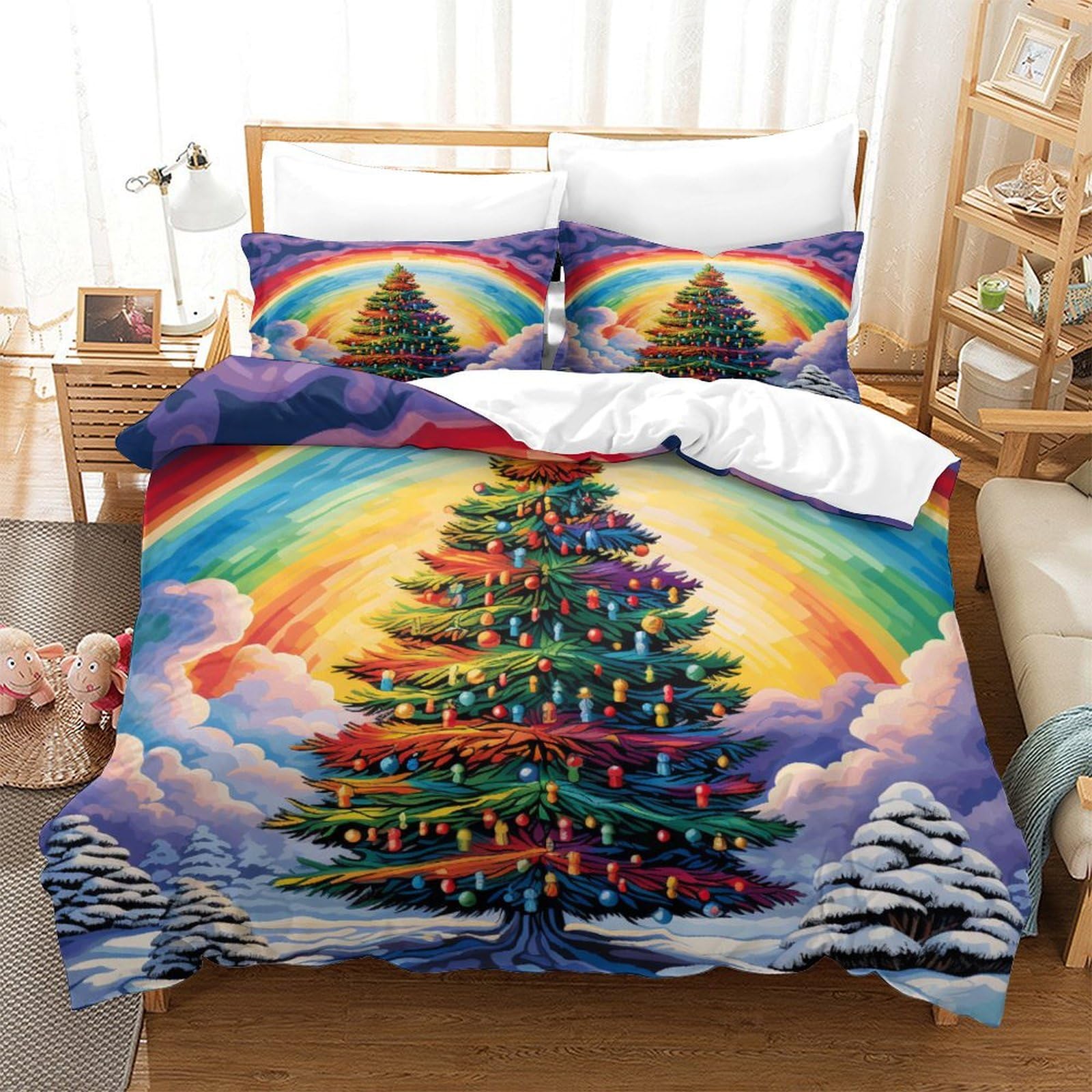 Housse de couette 3 pièces 260x220 motif arbres de Noël élégant