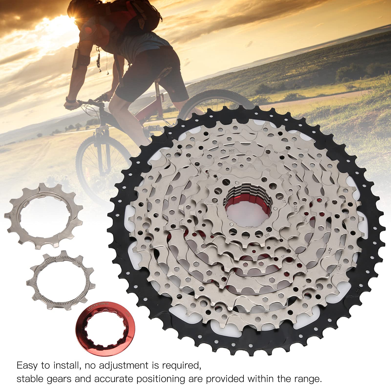 9 Speed Cassette, Durable Lightweight Smooth Shifting Bicycle Gear Set - Image 4