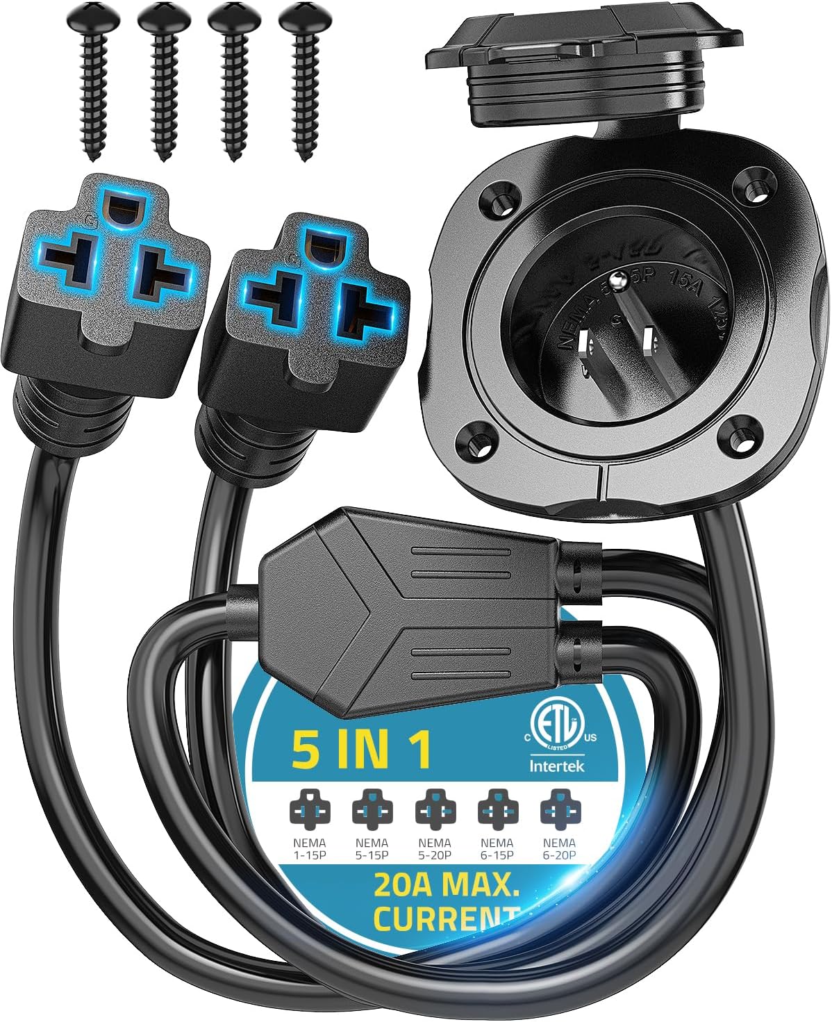PAULINN 20A RV Shore Power Inlet Plug with Adapter