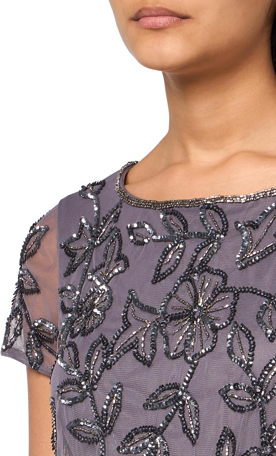 Adrianna Papell Women's Blouson Beaded Long Dress | Formal Beaded Dress with Bloused Bodice & Floral Embellishments - Image 3