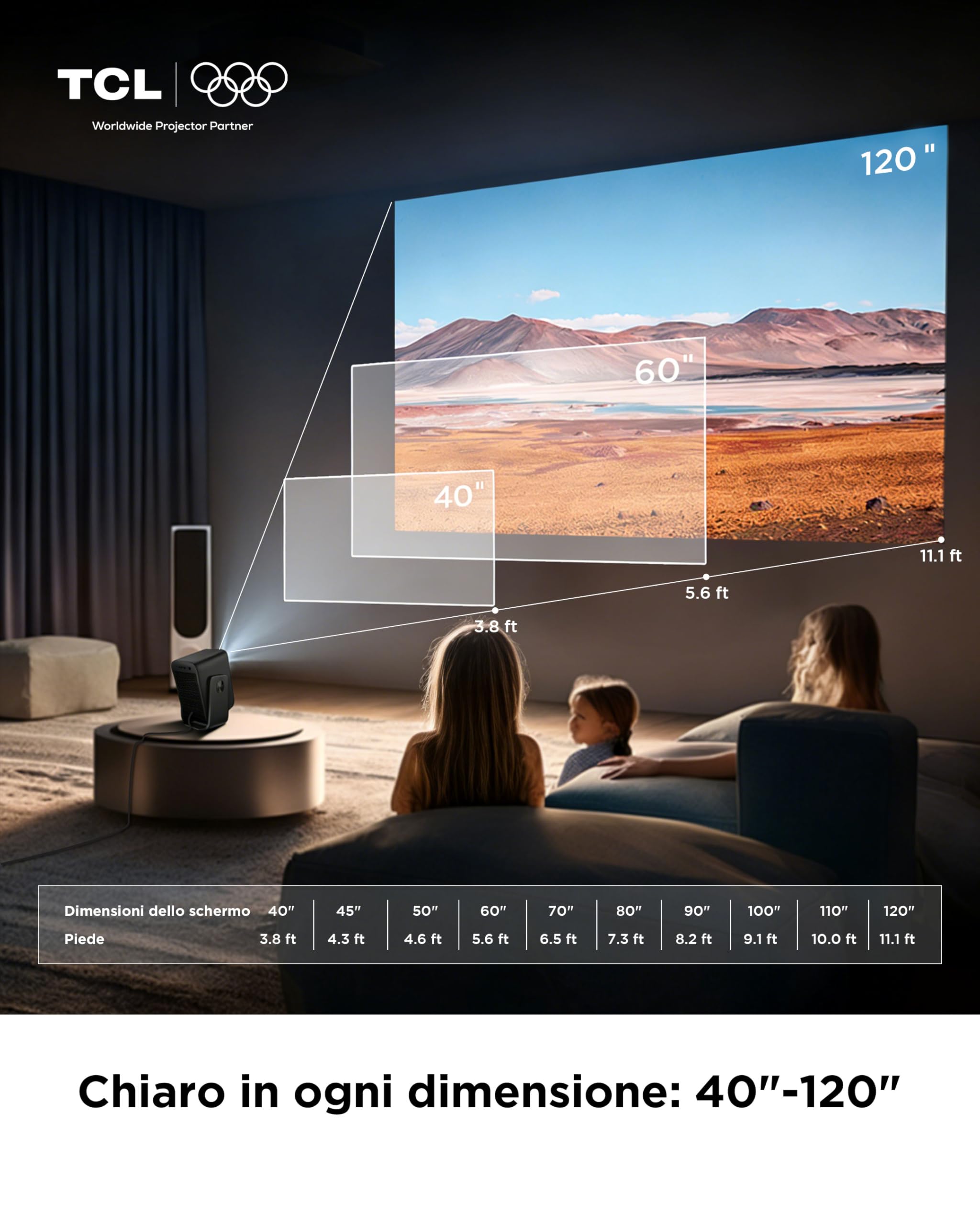TCL C1 Mini Proiettore Portatile 4K Nativa 1080P Google TV Netflix Compatibile, Messa a Fuoco Automatica 6D Correzione Trapezoidale, Wi-Fi Bluetooth, 8W Dolby Audio, Rotabile 285°