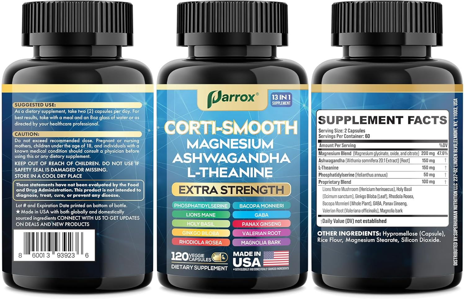 Corti-Smooth Cortisol Supplement Magnesium, L-Theanine, Ashwagandha, Magnolia Bark, Panax Ginseng, Bacopa Monnieri, GABA, Lions Mane, Ginkgo Biloba, Phosphatidylserine, Valerian Root (120 Caps)