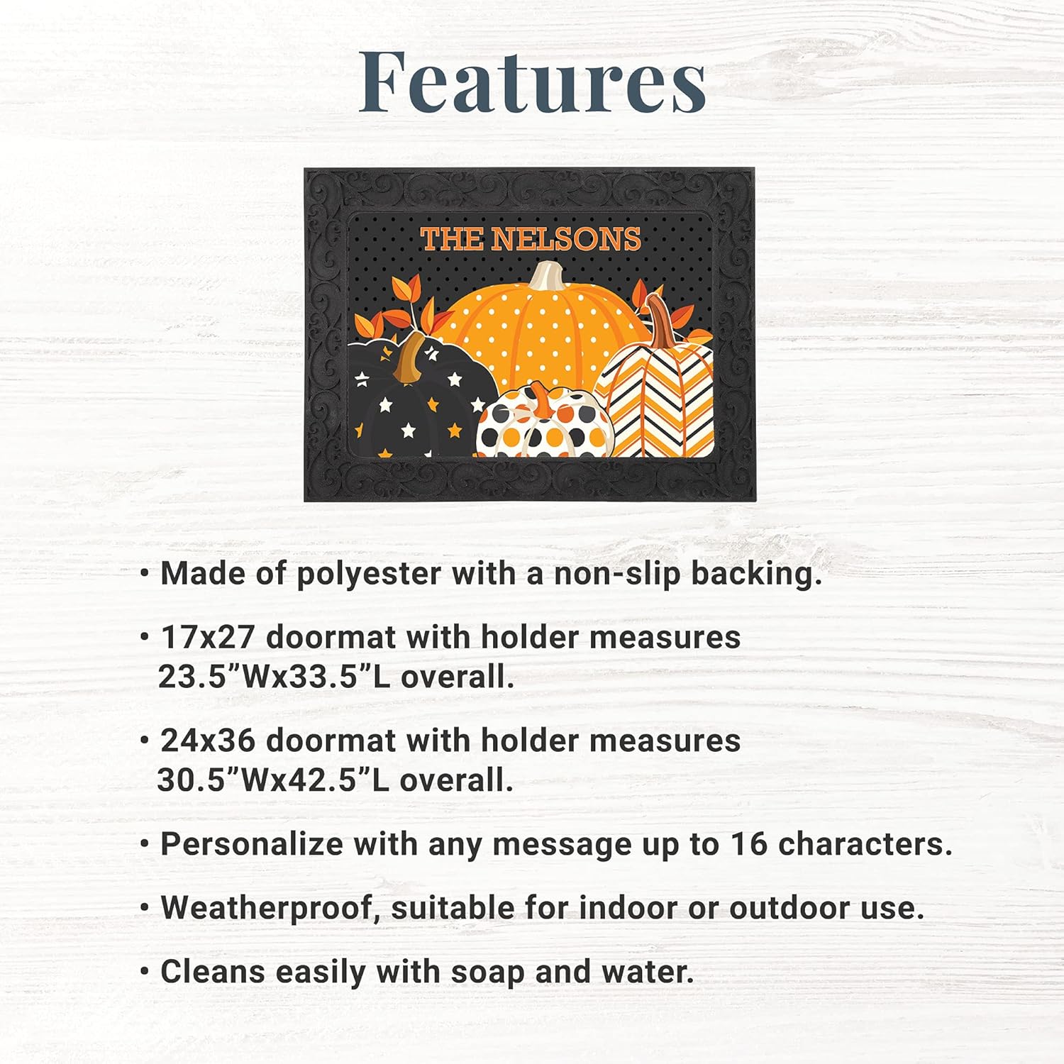 Let's Make Memories Personalized Doormat - Welcome Mat - Kitchen, Entrance Hall, Kids Room - Halloween Decor - Patterned Pumpkin Design - 24x36 - with Optional Holder