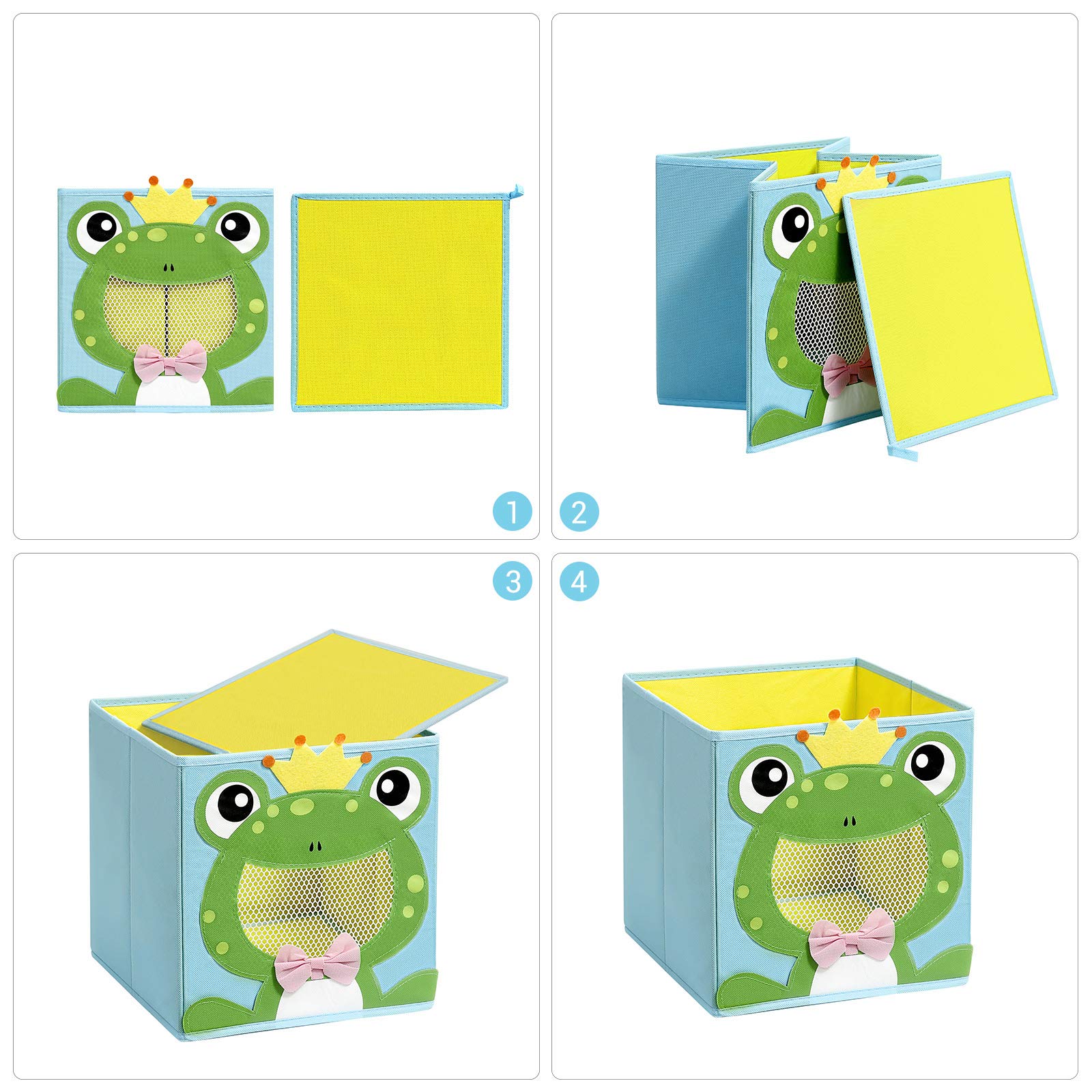 SONGMICS Cajas de Almacenamiento, Juego de 3, Organizadores de Juguetes, Cesta, Plegable, para Habitación Infantil, Sala de Juegos, 27 x 27 x 27 cm, Tema de Animal, Azul, Verde y Rosa RFB01PG