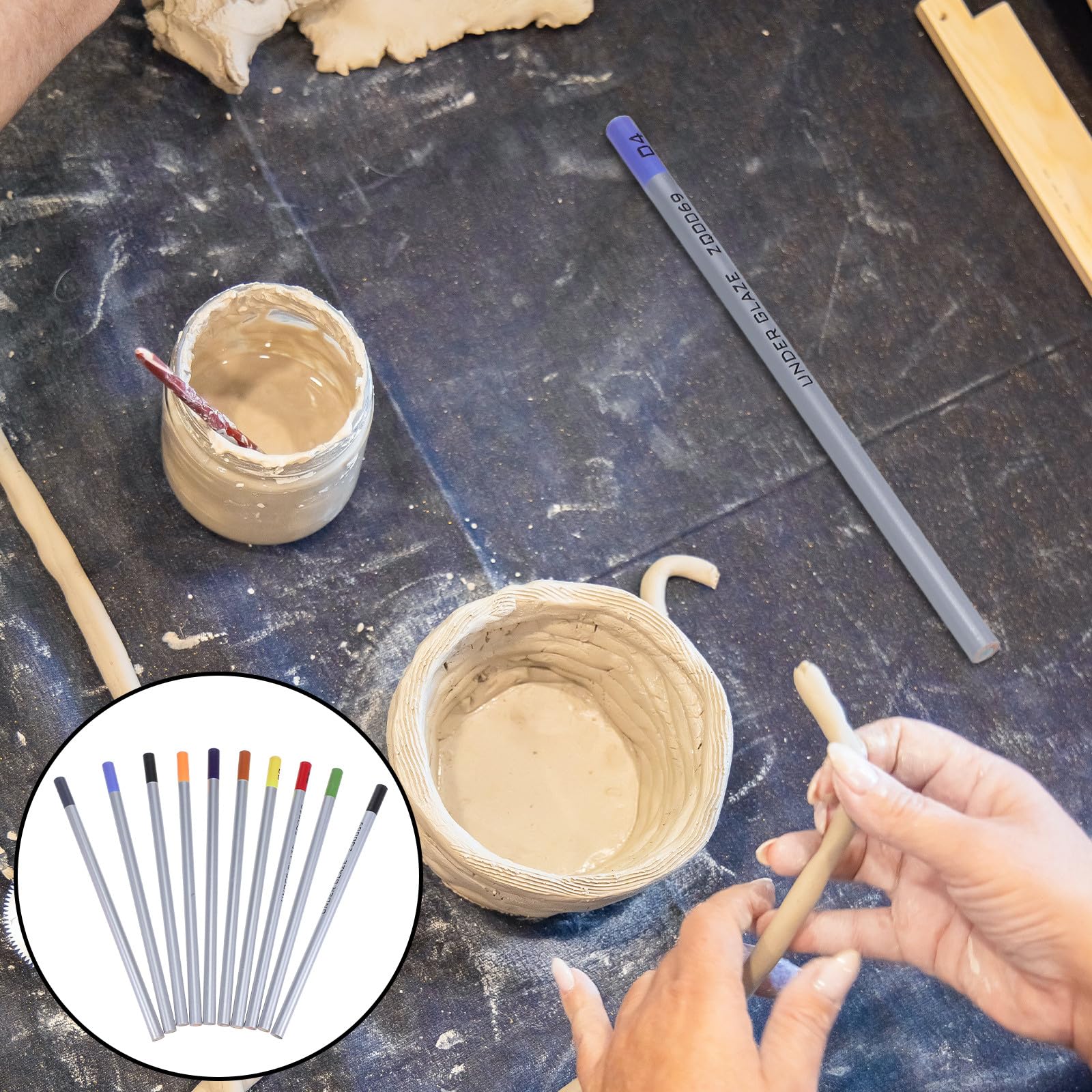 ULTECHNOVO Matite per Ceramica sotto Smalto 10 Colori Set da 12 Pezzi Matite Decorative e Strumenti per Pittura su Ceramica Kit per Artisti Fai da Te e Principianti