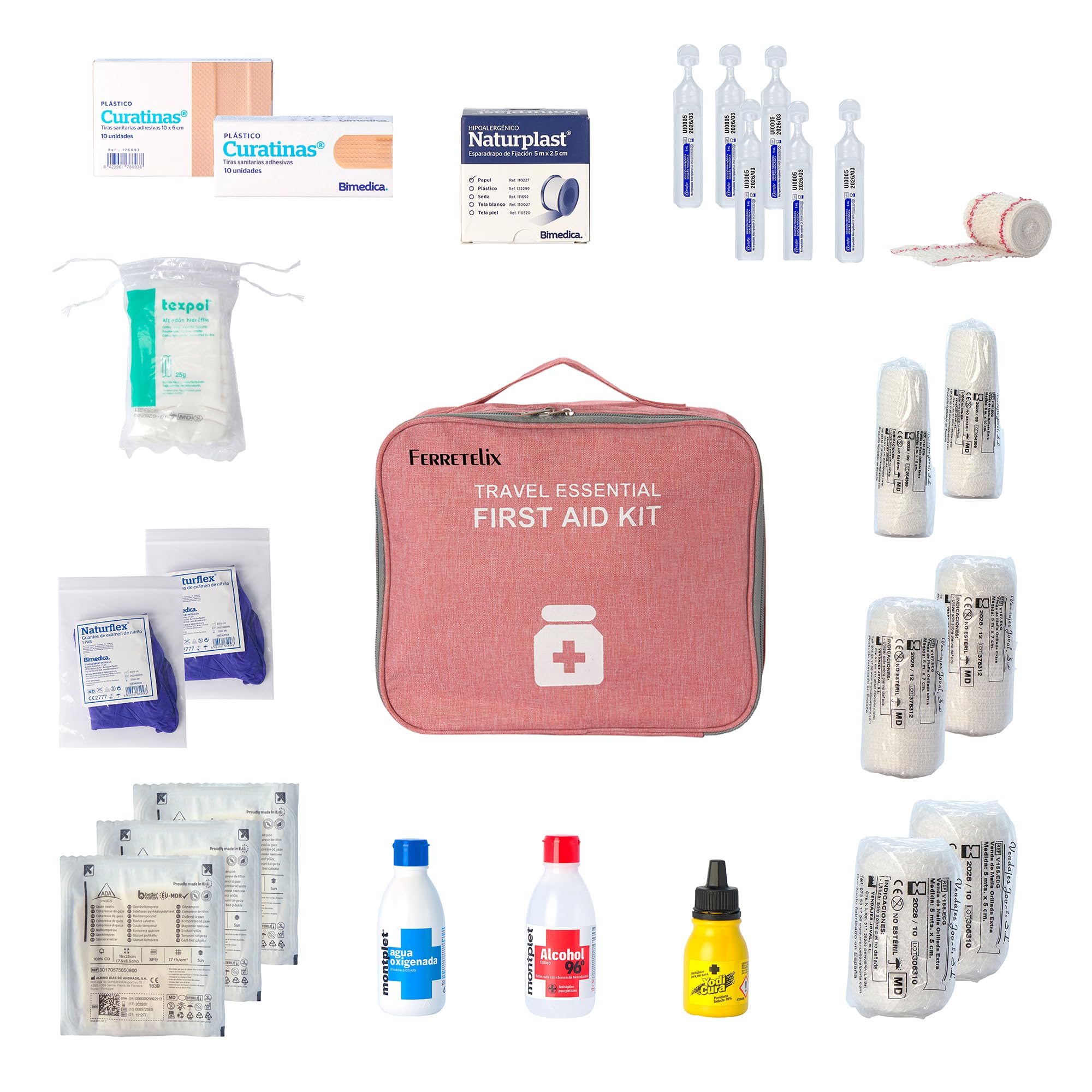 Farma Care Botiquin burdeos neceser primeros auxilios con dotacion 25 cm x 22 cm x 12cm Completo Emergencia, Para Viaje y Acampada, Coche, Supervivencia, Excursión, Montaña, Senderismo, Aventura.