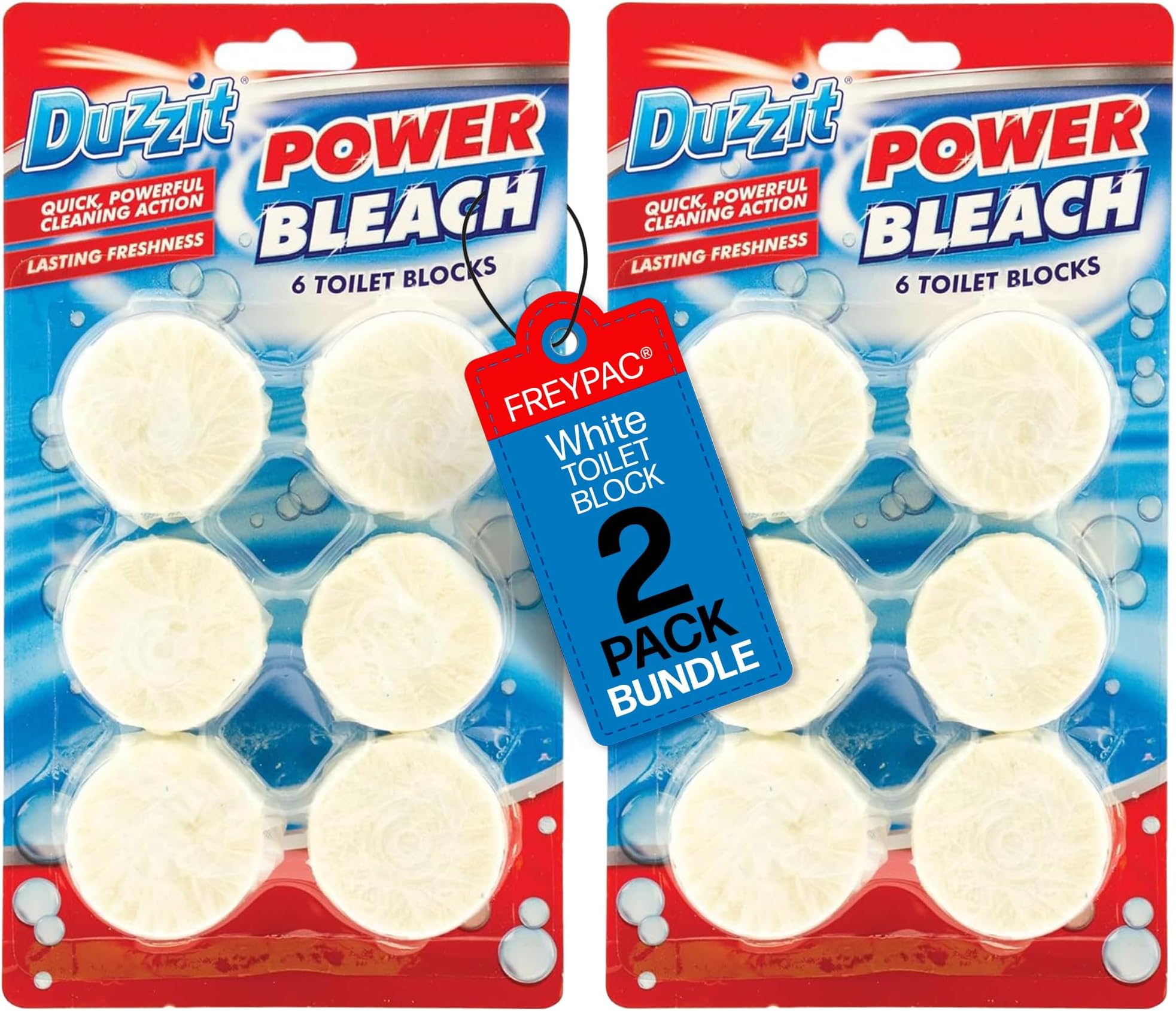 Duzzit Power Bleach Toilet Block White, Loo Deodoriser x 6 (2 Pack Bundle ®, 12 Blocks Total) (White)