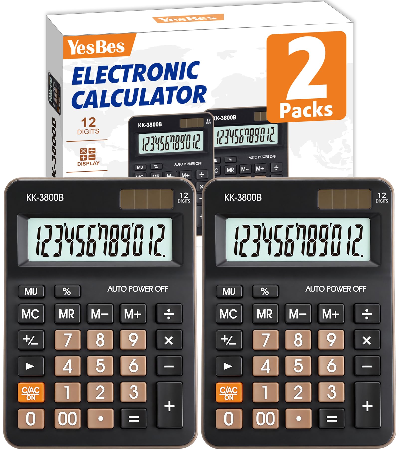 Confezione da 2 calcolatrici, calcolatrice da tavolo a 12 cifre con ampio display LCD e pulsanti grandi, doppia alimentazione solare e batteria, calcolatrice standard di base a 4 funzioni