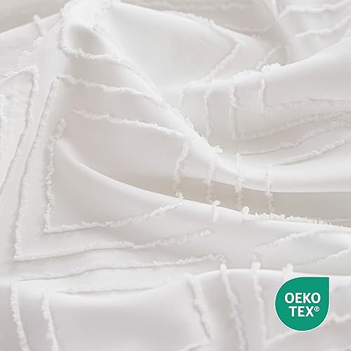 Miniatura 6 de JELLYMONI Juego de funda de edredón de microfibra ultrasuave de 3 piezas, funda de edredón reversible con patrón geométrico de rombos jacquard, con