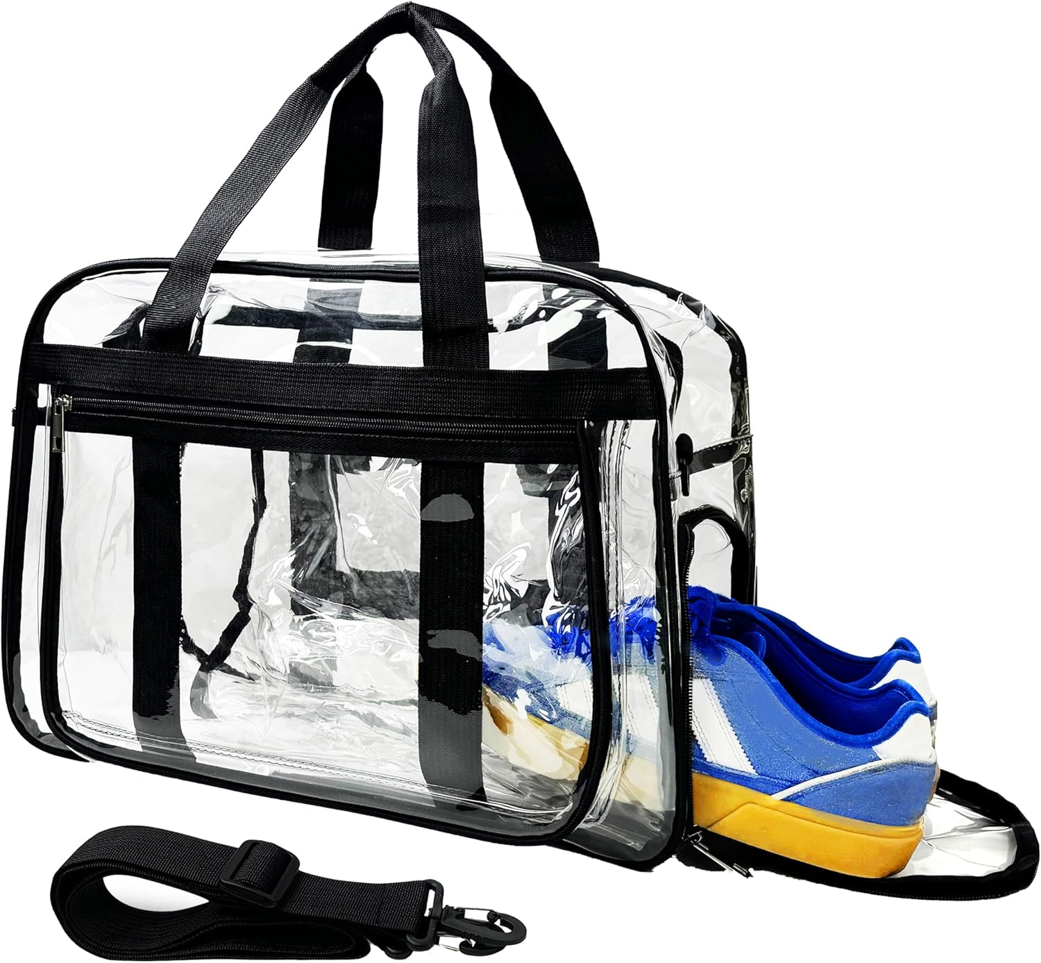 Large Clear Duffle Heavy Duty Bag with Shoe Compartment, Clear Gym Travel Bag Transparent See Through Tote Bag for Women Men