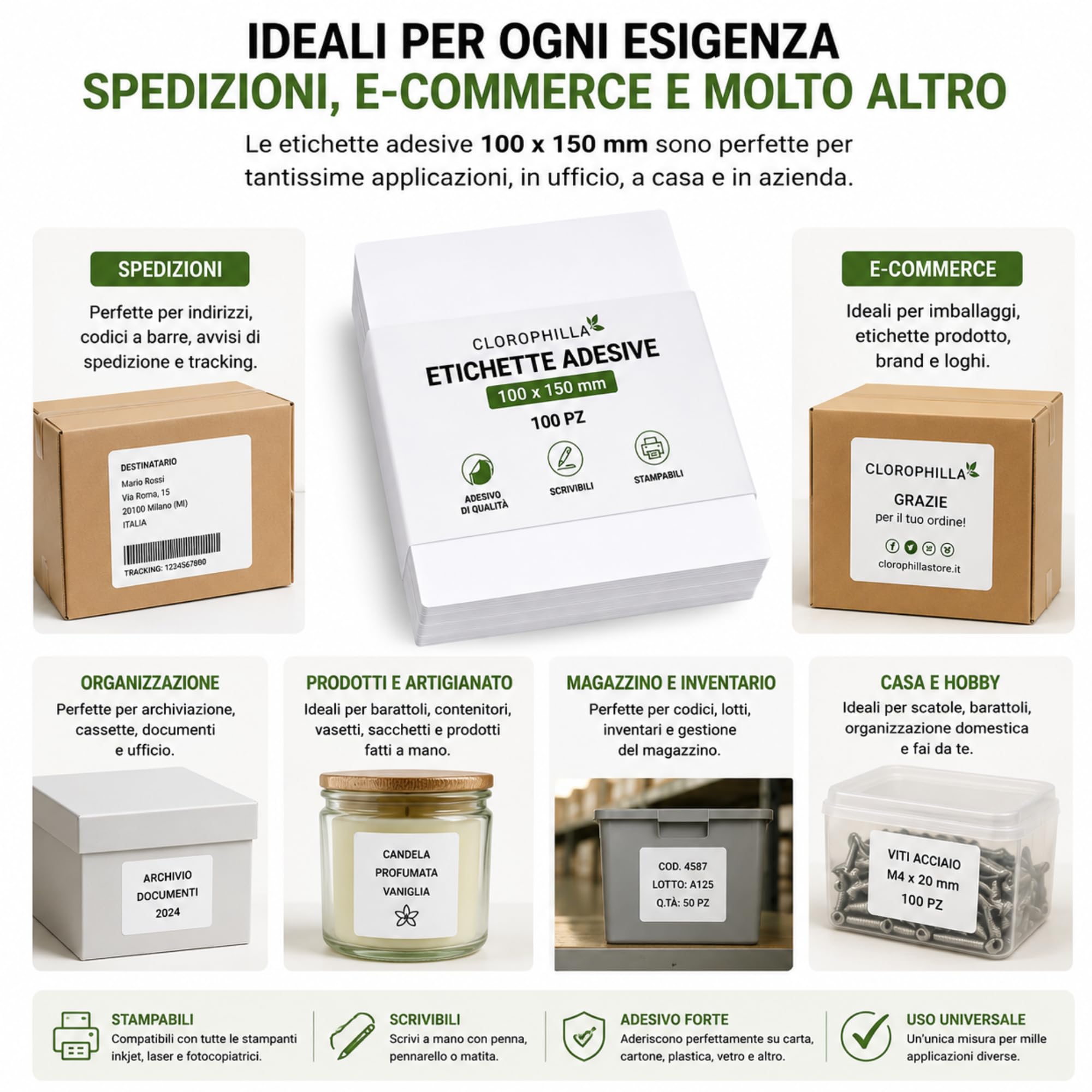 Etichette Adesive Bianche 100 x 150 mm – 2000 Pezzi – Etichette per Spedizioni, Pacchi ed E-Commerce – Scrivibili e Stampabili – Carta Adesiva Multiuso