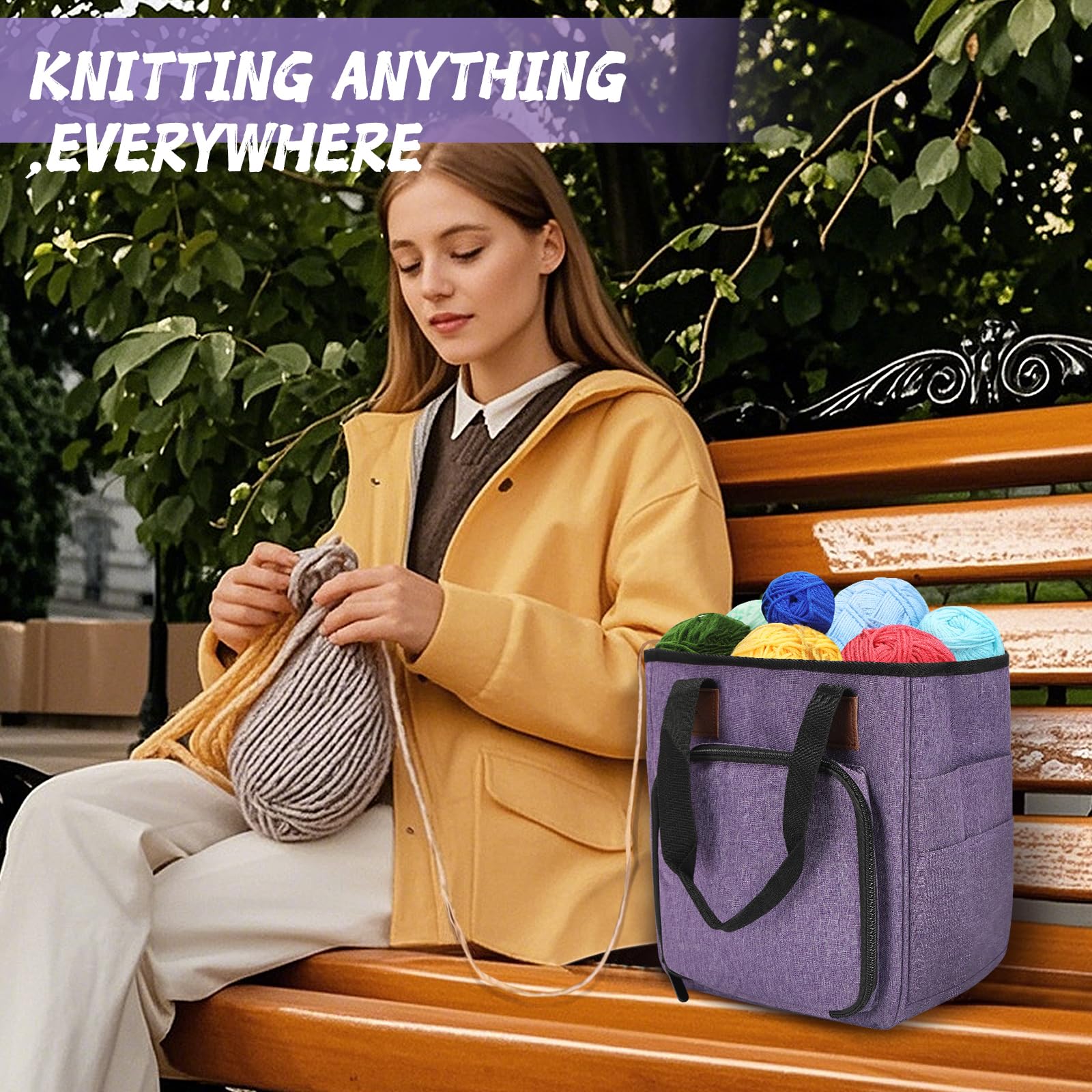 Bolsa de Crochet para Labores de Tejer, una Bolsa para el Kit de Ganchillo y Pelotas de Lana, Bolsa Individual sin Accesorios (Morado)