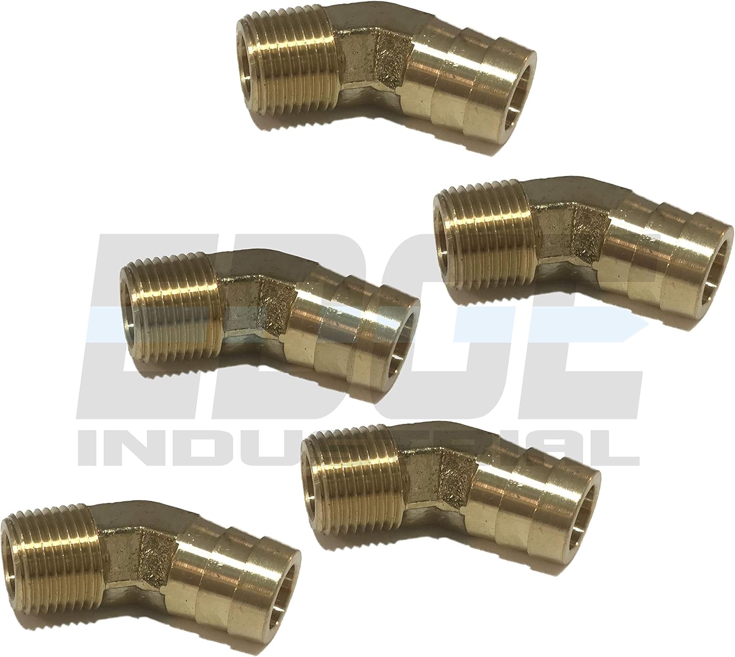 5/8" Hose ID to 3/8" Male NPT MNPT 45 Degree Brass Elbow Fitting Fuel/AIR/Water/Oil/Gas/WOG (Qty 05)