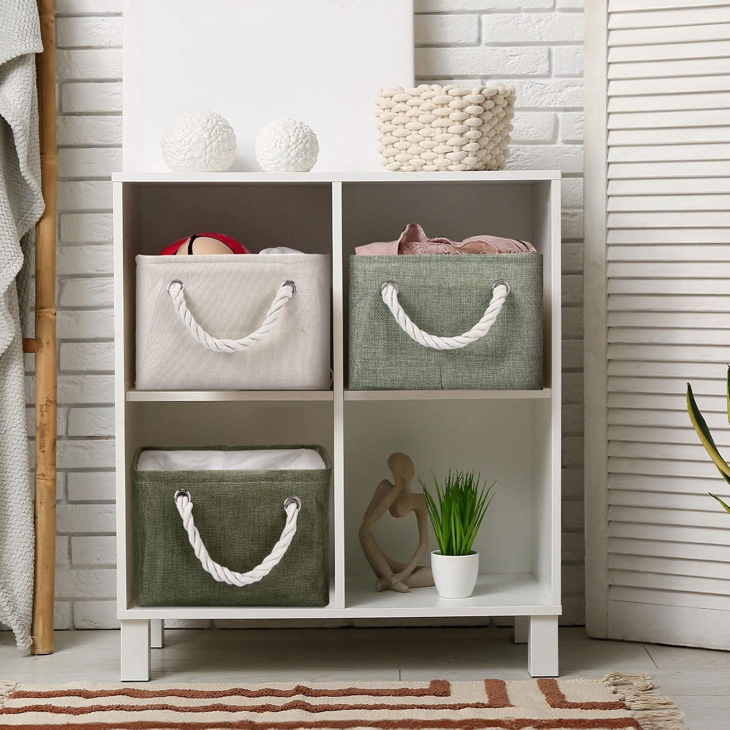 Maxcheck 3 Pcs Boho Farmhouse Storage Basket Sage Green Foldable Large Canvas Laundry Basket for Bathroom Laundry Room Shelves Fabric Rectangle Storage Bin with Handle for Cloth Body Wash Toilet Paper