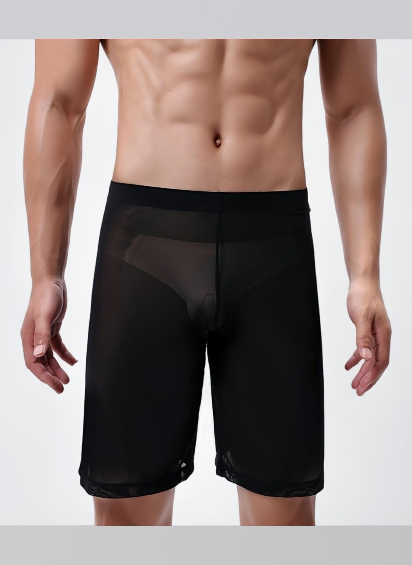 Men's Mesh Boxer Shorts See Through Sheer Lingerie Underwear Sexy Low Rise Loose Fit Boxers Trunks Breathable Transparent Elastic Lounge Bottoms Nightwear Party Clubwear, Black/XL