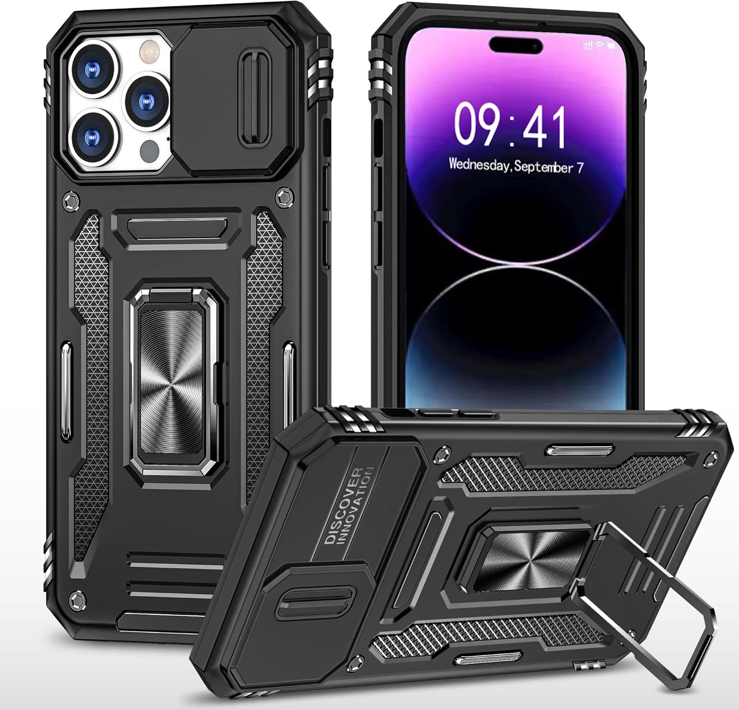 for iPhone 14 Pro Max Case with Camera Cover, iPhone 14 Pro Max Kickstand Case with 360°Rotation
