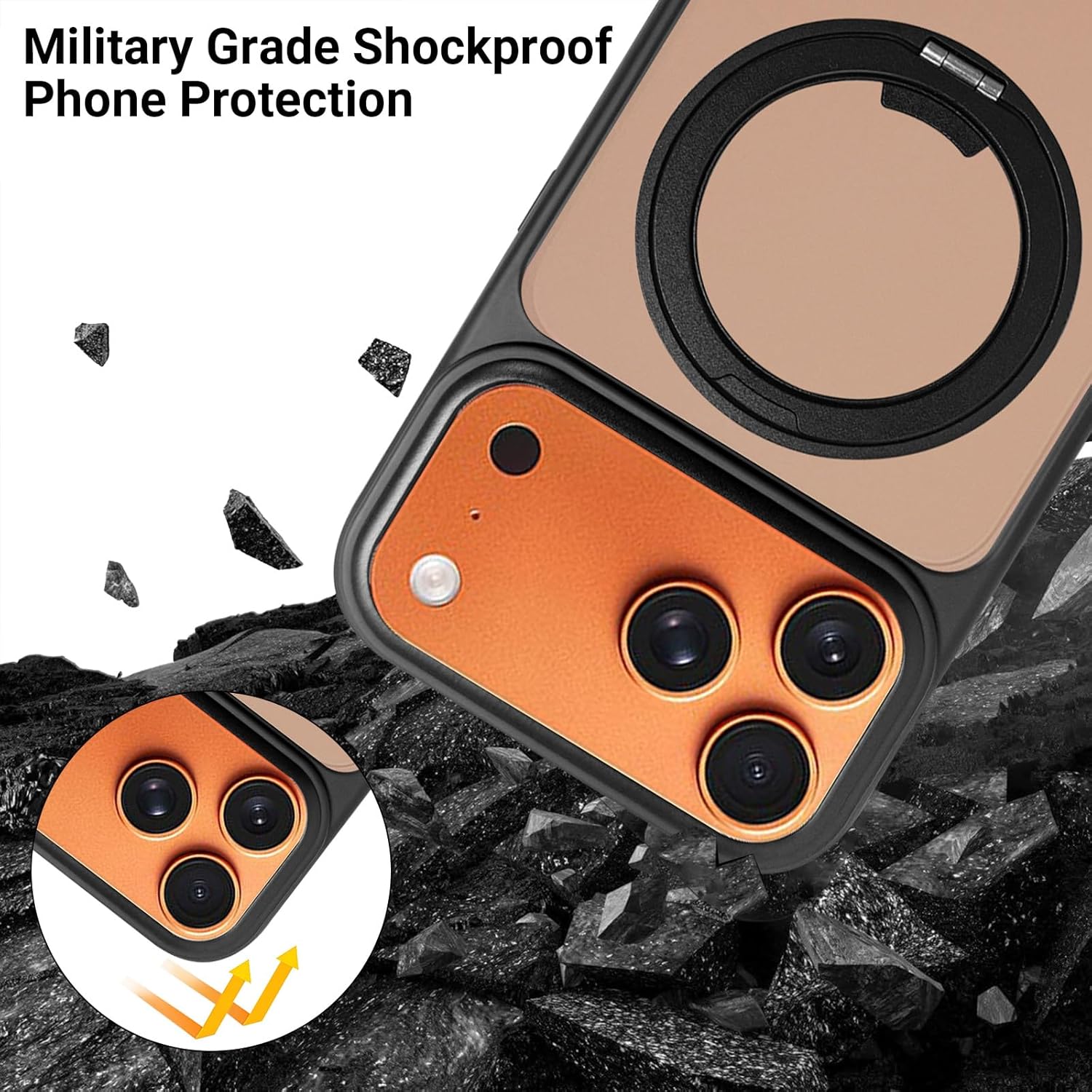 Custom Personalized Case for iPhone 17 Pro Max, Logo/Photo with Initial Name Monogram, Magnetic 360° Rotatable Ring Stand, Military-Grade Protection, Anti-Slip Grip Bumper, Compatible with MagSafe