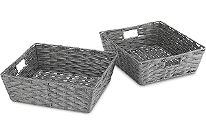 Whitmore Baskets Split Rattique Shelf Tote, Set of 2, Smokey