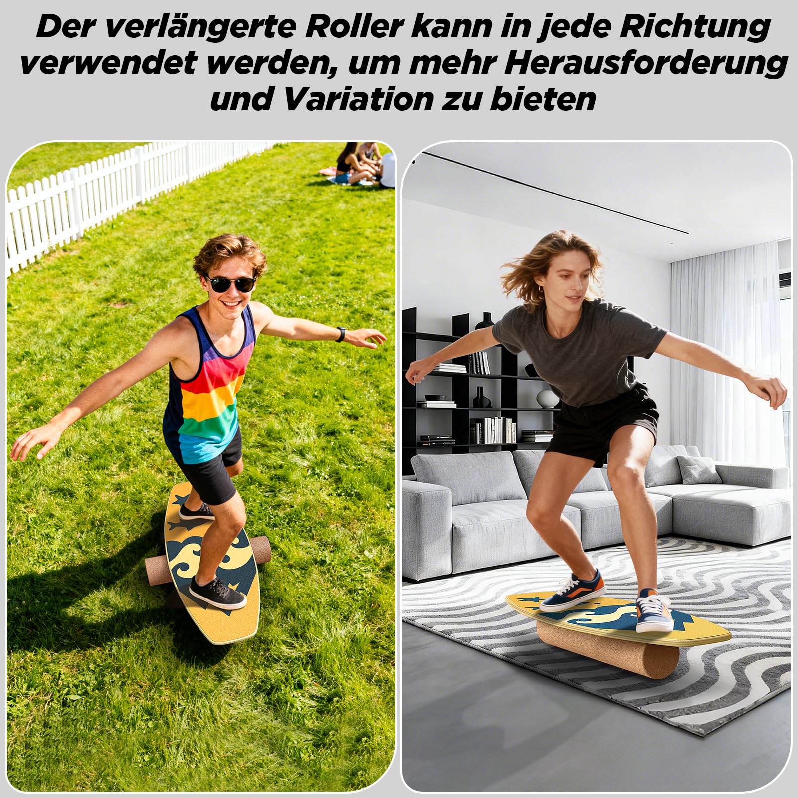 Tabla de equilibrio para fitness y deporte – Allround Balance Trainer con rodillo cilíndrico, diseño moderno para entrenamiento central, estabilidad y equilibrio, soporta hasta 150 kg