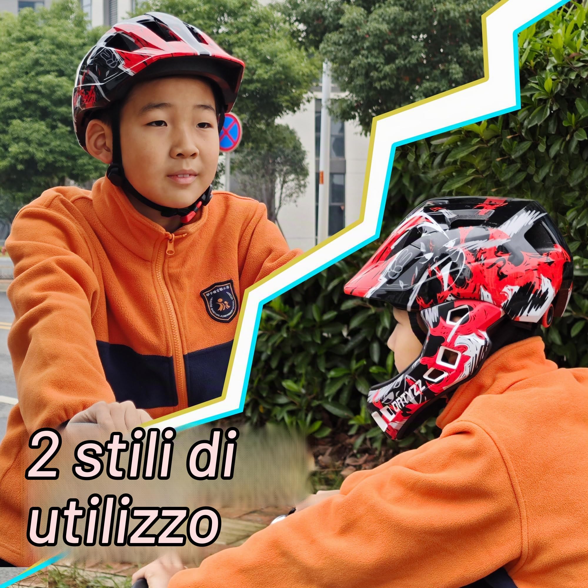 Casco Bici Bambino Integrale Caschetti per Bambini Caschi Integrali MTB Ragazzi Ragazza Caschetto Bici con Protezione Mento Staccabile per Skateboarding Roller Skating
