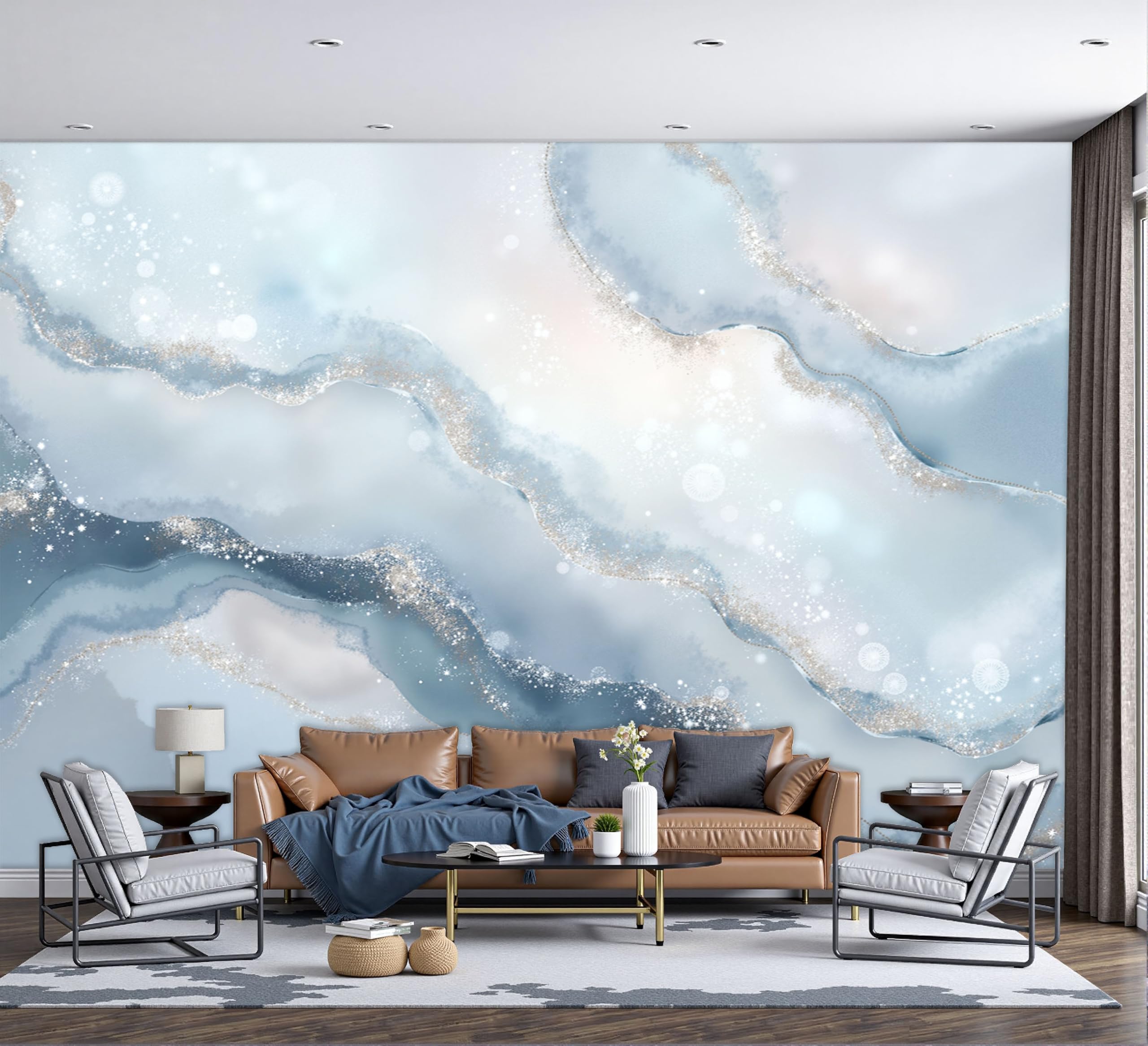 Papier Peint Panoramique 3D Aquarelle Marbrée Autocollant Mural Salon 250x175cm