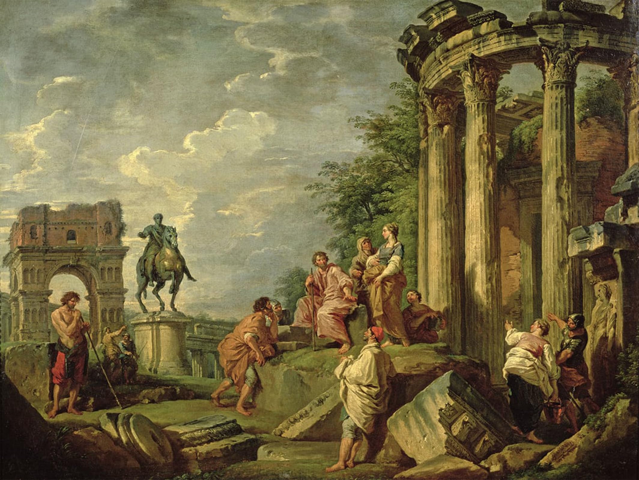 Serendipitp No Frame Retro Picture Poster Wall Art Pictures Painting Peasants Amongst Roman Ruins By Paolo Pannini Wall Art Canvas Print For Wall Decor 60X90cm