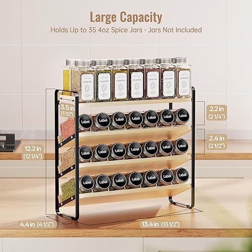 Miniatura 2 de MUDEELA Organizador de especias de 4 niveles para gabinete, estante vertical para especias, material de madera, organizador de condimentos para