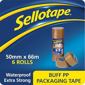 Sellotape Brown Parcel Plus Tape, Waterproof & Extra Strong Packaging Tape, 50mm x 66m, Pack of 6