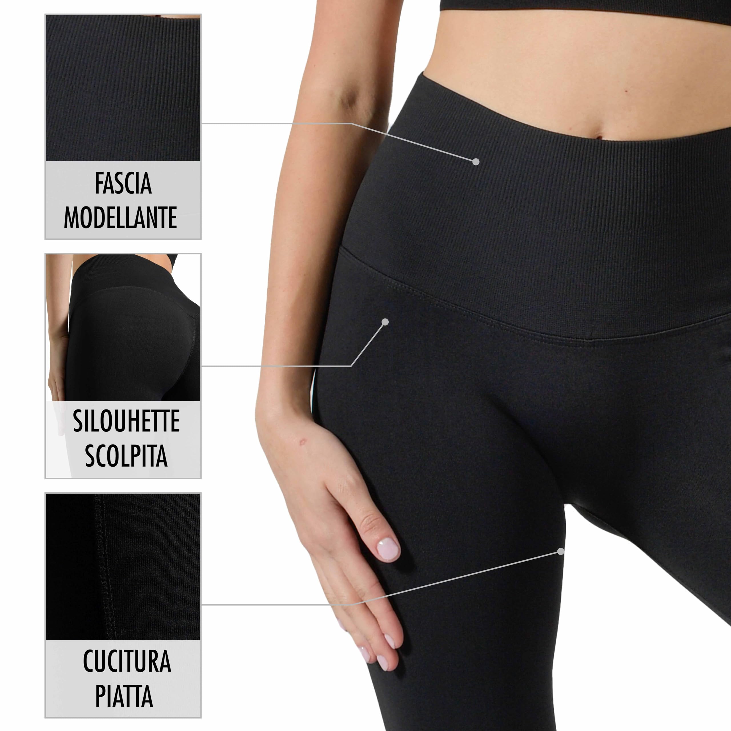 Risalti Leggins Push Up Sculpt - Sportivi a Vita Alta Senza Cuciture, Pantaloni Estivi Donna per Yoga e Fitness, 100% Made in Italy
